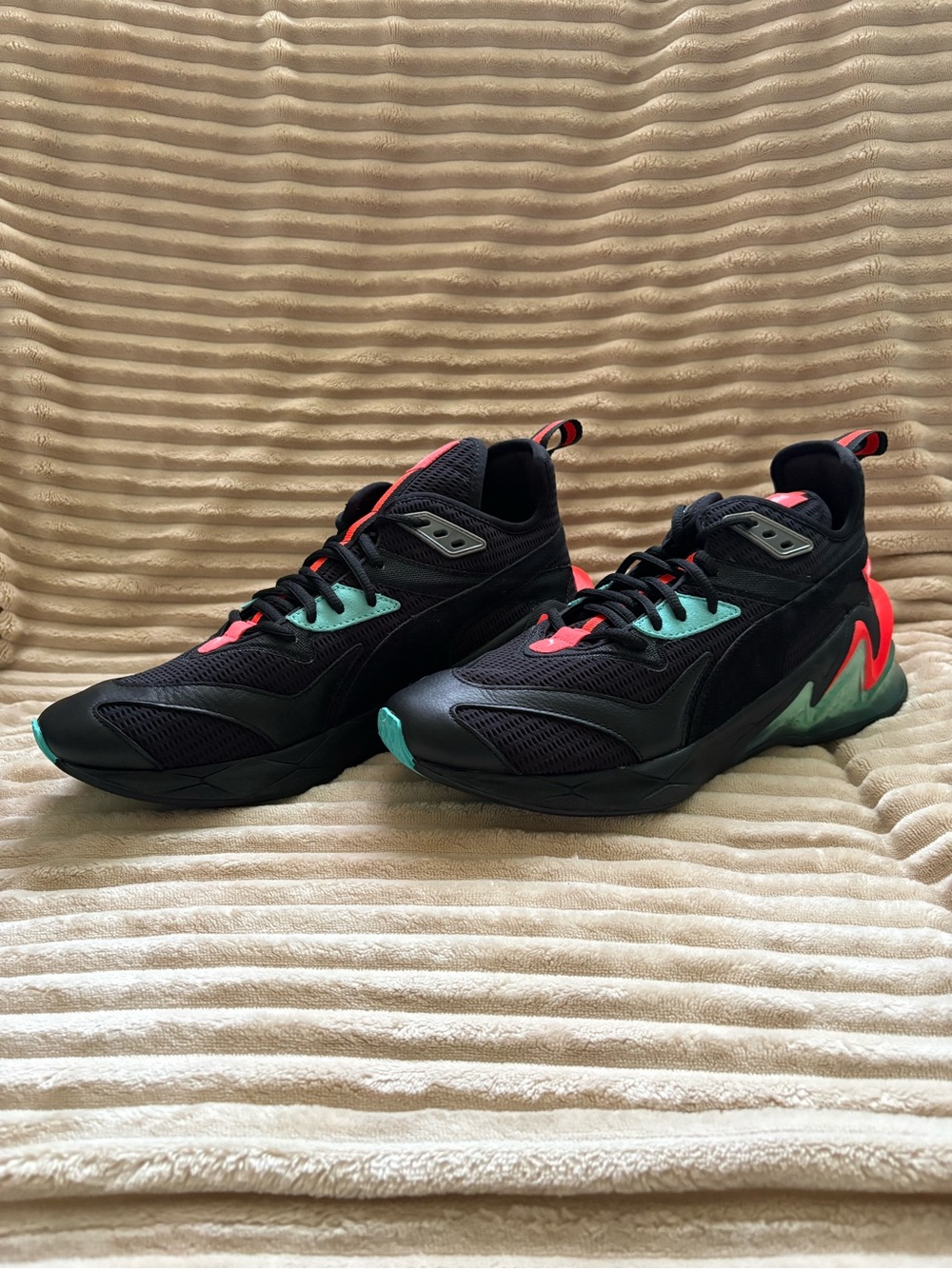 Puma Black Sneakers with Teal and Coral Accents